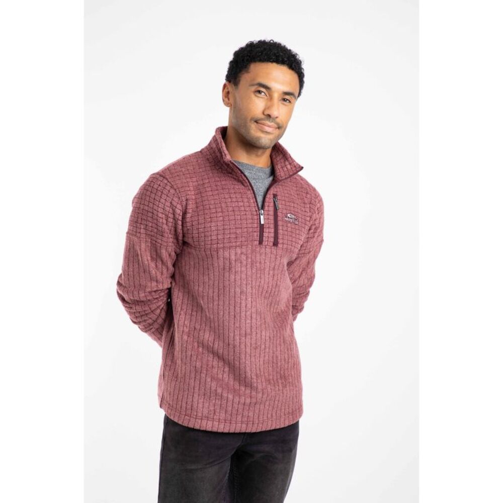 Weird Fish Mens Longmont Grid Eco Friendly Quarter Zip Fleece Top / Port